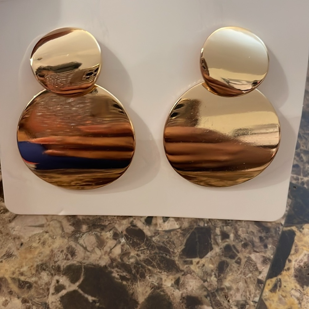 Double Circle Geo Gold Earrings - Picture 7 of 8